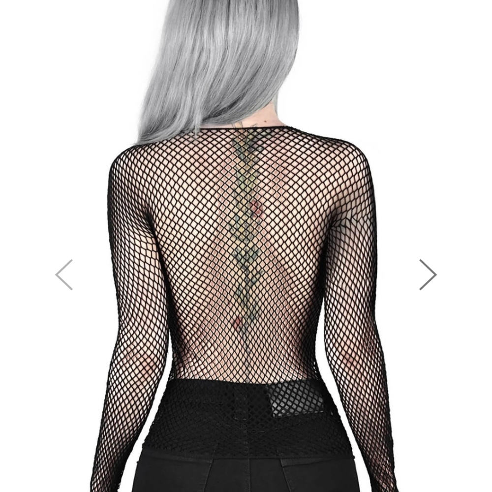 Killstar Hellrazor Fishnet Top Long Sleeve Black - Picture 3 of 3